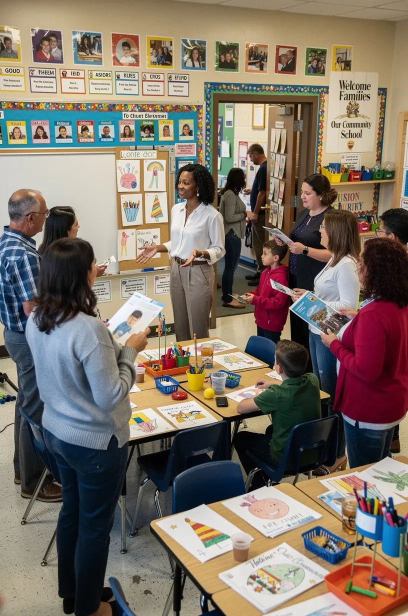 Engaged community members discussing local school board participation